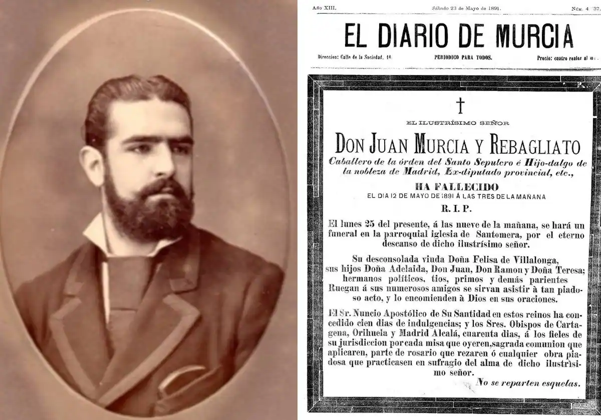 I: Retrato de Juan Murcia, el jardinero de las rosas verdes. D: El 'Diario' publicó una gran esquela de Juan Murcia.